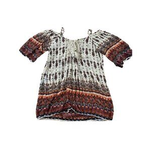 Angie Women's Cold Shoulder Bohemian Printed Tunic Blpuse - Large